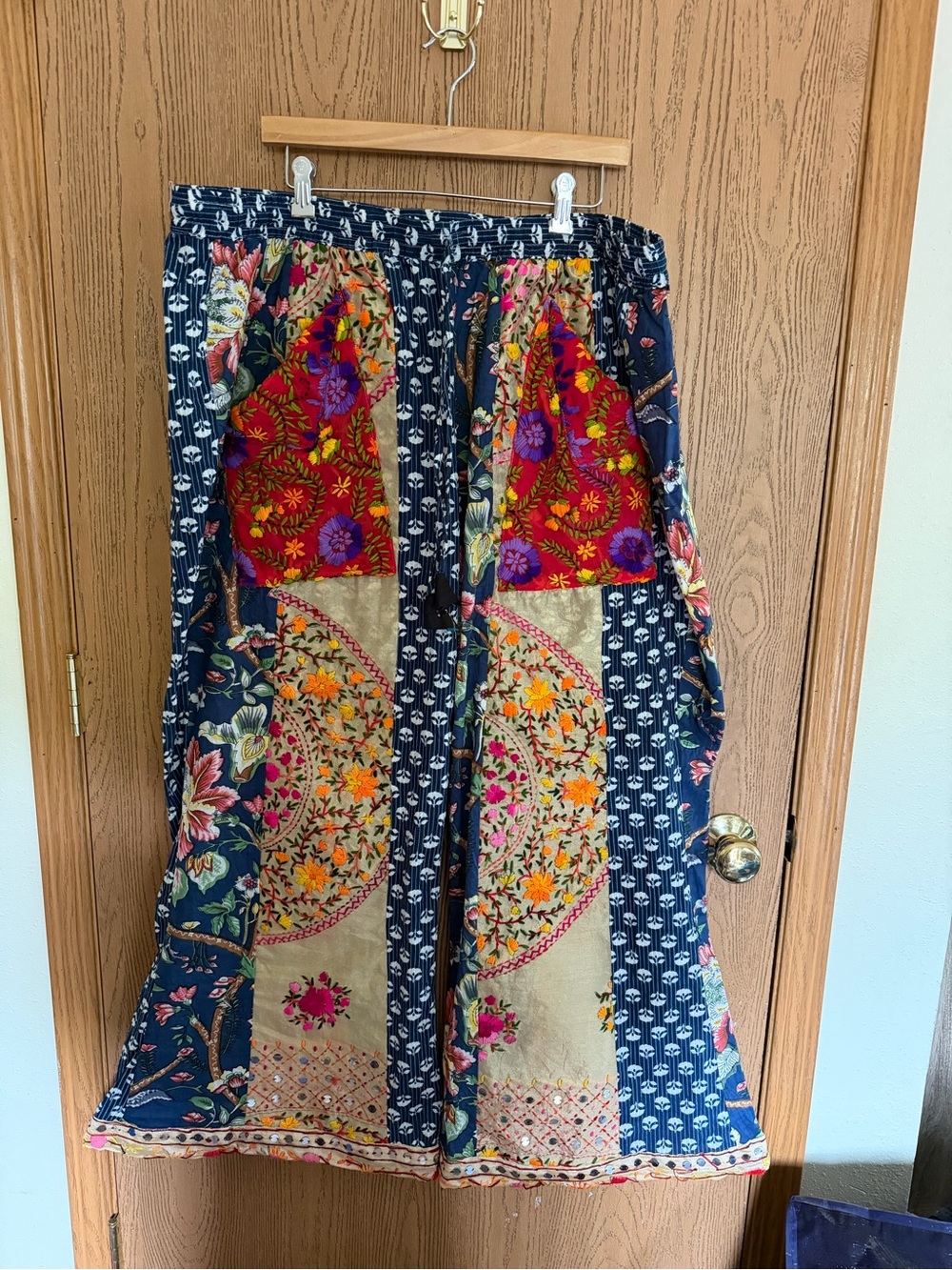 Kaantha Karma Boho Patchwork Phulkari Flare Pant - Multicolor Floral-XXL